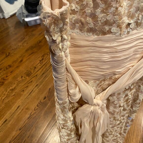 Tan BCBGMAXAZRIA sequin dress Bow in back - Picture 7 of 8